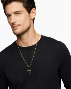 Forged Carbon Cross Pendant 18K Yellow Gold, 37mm