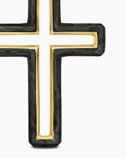 Forged Carbon Cross Pendant 18K Yellow Gold, 37mm