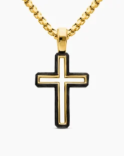 Forged Carbon Cross Pendant 18K Yellow Gold, 24mm