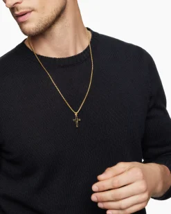 Forged Carbon Cross Pendant 18K Yellow Gold, 24mm