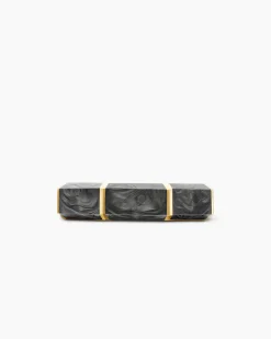 Forged Carbon Faceted Band Ring 18K Yellow Gold, 6mm