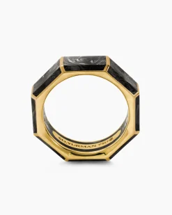 Forged Carbon Faceted Band Ring 18K Yellow Gold, 8mm