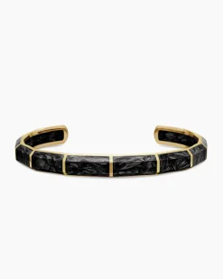 Forged Carbon Faceted Cuff Bracelet 18K Yellow Gold, 8.5mm