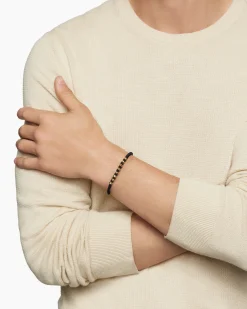 Fortune Woven Bracelet Black Nylon with Black Onyx and 18K Yellow Gold, 5.5mm
