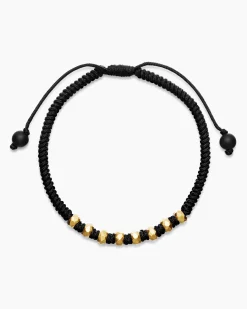 Fortune Woven Bracelet Black Nylon with Black Onyx and 18K Yellow Gold, 5.5mm