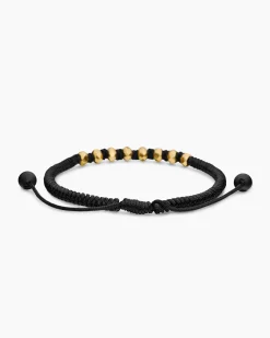 Fortune Woven Bracelet Black Nylon with Black Onyx and 18K Yellow Gold, 5.5mm