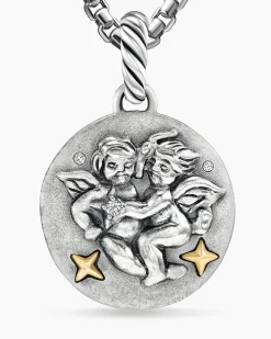 Gemini Amulet Sterling Silver with 18K Yellow Gold and Diamonds, 19mm