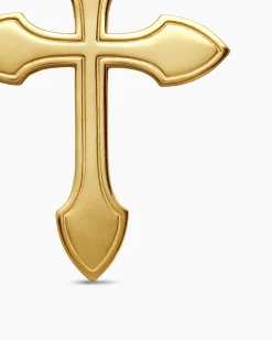 Gothic Cross Pendant 18K Yellow Gold with Diamonds and Emeralds, 36.5mm
