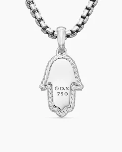 Hamsa Amulet 18K White Gold with Pavé Diamonds and Blue Sapphire, 24.6mm