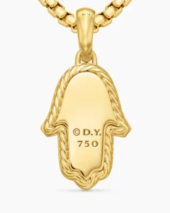 Hamsa Amulet 18K Yellow Gold with Pavé Diamonds and Blue Sapphire, 24.6mm