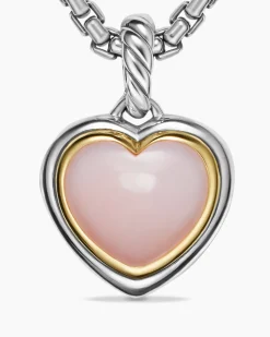 Heart Amulet Sterling Silver and 18K Yellow Gold with Pink Opal, 17mm