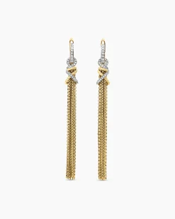 Helena Chain Tassel Earrings 18K Yellow Gold with Diamonds, 76mm