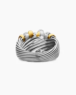 Helena Ring Sterling Silver with 18K Yellow Gold and Diamonds, 15mm