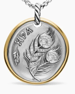 Hera Medallion Amulet Sterling Silver with 14K Yellow Gold and Diamonds, 29.5mm