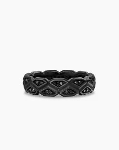 Hex Band Ring Black Titanium with Black Diamonds, 6mm