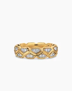 Hex Band Ring 18K Yellow Gold with Diamonds, 6mm