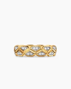 Hex Band Ring 18K Yellow Gold with Diamonds, 6mm