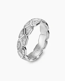 Hex Band Ring Platinum with Diamonds, 6mm