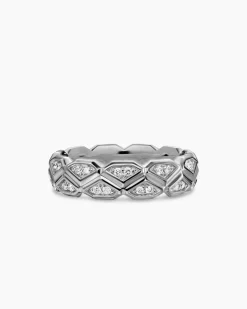 Hex Band Ring Sterling Silver with Diamonds, 6mm