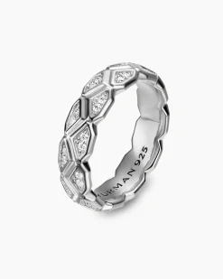Hex Band Ring Sterling Silver with Diamonds, 6mm