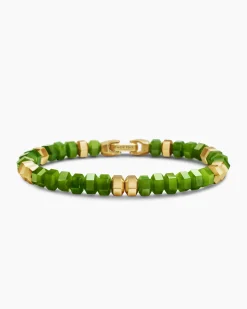 Hex Bead Bracelet Nephrite Jade and 18K Yellow Gold, 8mm