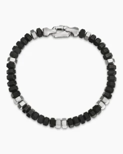 Hex Bead Bracelet Sterling Silver with Black Onyx, 6mm