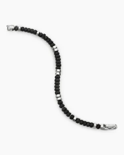 Hex Bead Bracelet Sterling Silver with Black Onyx, 6mm