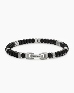 Hex Bead Bracelet Sterling Silver with Black Onyx, 6mm