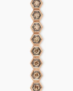 Hex Pavé Tennis Bracelet 18K Rose Gold with Cognac Diamonds, 8mm