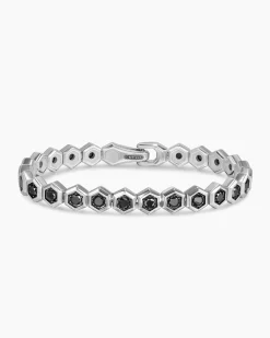 Hex Pavé Tennis Bracelet Sterling Silver with Black Diamonds, 8mm