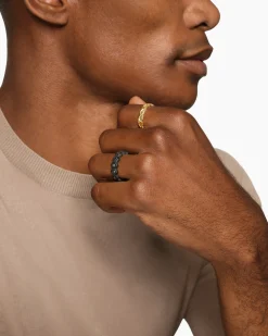 Hex Stack Ring Black Titanium with 18K Yellow Gold and Black Diamonds, 9.3mm