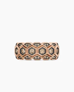 Hex Stack Ring 18K Rose Gold with Cognac Diamonds, 9.3mm