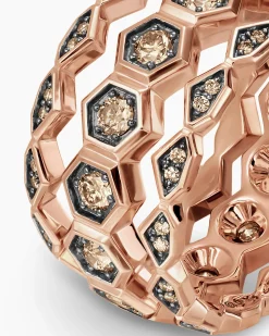Hex Stack Ring 18K Rose Gold with Cognac Diamonds, 9.3mm
