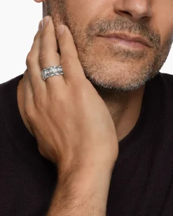 Hex Stack Ring Sterling Silver with Diamonds, 9.3mm