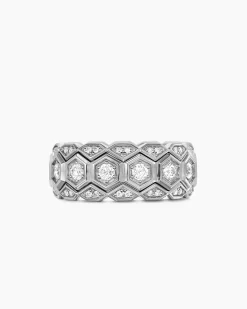Hex Stack Ring Sterling Silver with Diamonds, 9.3mm