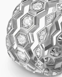 Hex Stack Ring Sterling Silver with Diamonds, 9.3mm