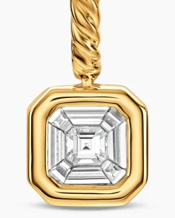 Illusion Set Drop Earrings 18K Yellow Gold with Square Diamonds, 7.7mm
