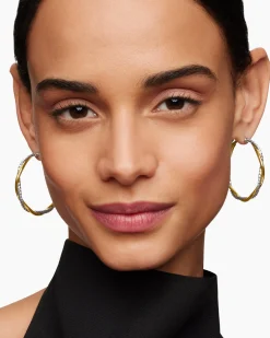 Infinity Hoop Earrings Sterling Silver with 14K Yellow Gold, 42mm