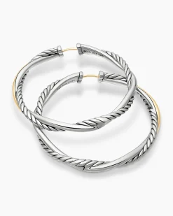 Infinity Hoop Earrings Sterling Silver with 14K Yellow Gold, 42mm