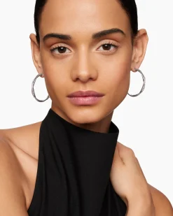 Infinity Hoop Earrings Sterling Silver with Diamonds, 42mm