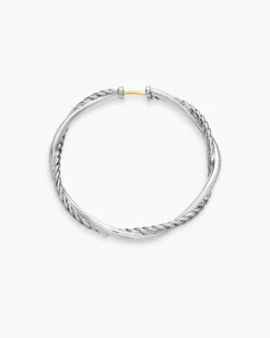 Infinity Hoop Earrings Sterling Silver with Diamonds, 42mm