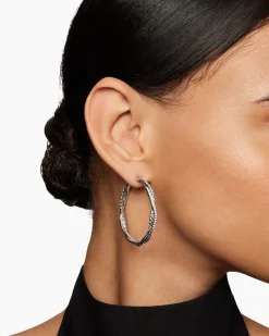 Infinity Hoop Earrings Sterling Silver with Diamonds, 42mm