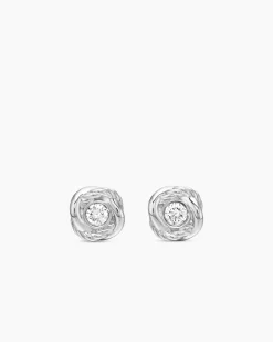 Infinity Stud Earrings 18K White Gold with Diamonds, 6.8mm