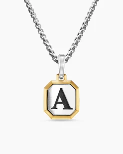 Initial Amulet Sterling Silver with 14K Yellow Gold A, 17mm