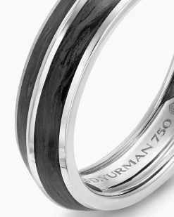 Knife Edge Band Ring 18K White Gold with Forged Carbon, 6mm