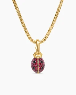Ladybug Amulet 18K Yellow Gold with Rubies and Black Diamonds, 12.7mm