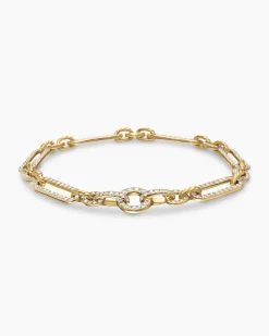 Lexington Chain Bracelet 18K Yellow Gold with Full Pavé Diamonds, 6.5mm