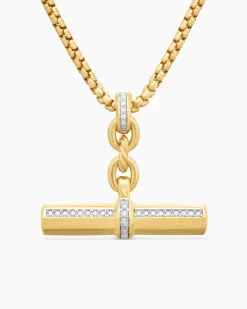 Lexington E/W Barrel Pendant 18K Yellow Gold with Diamonds, 32mm