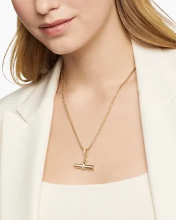 Lexington E/W Barrel Pendant 18K Yellow Gold with Diamonds, 32mm