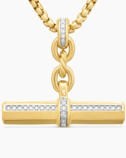 Lexington E/W Barrel Pendant 18K Yellow Gold with Diamonds, 32mm